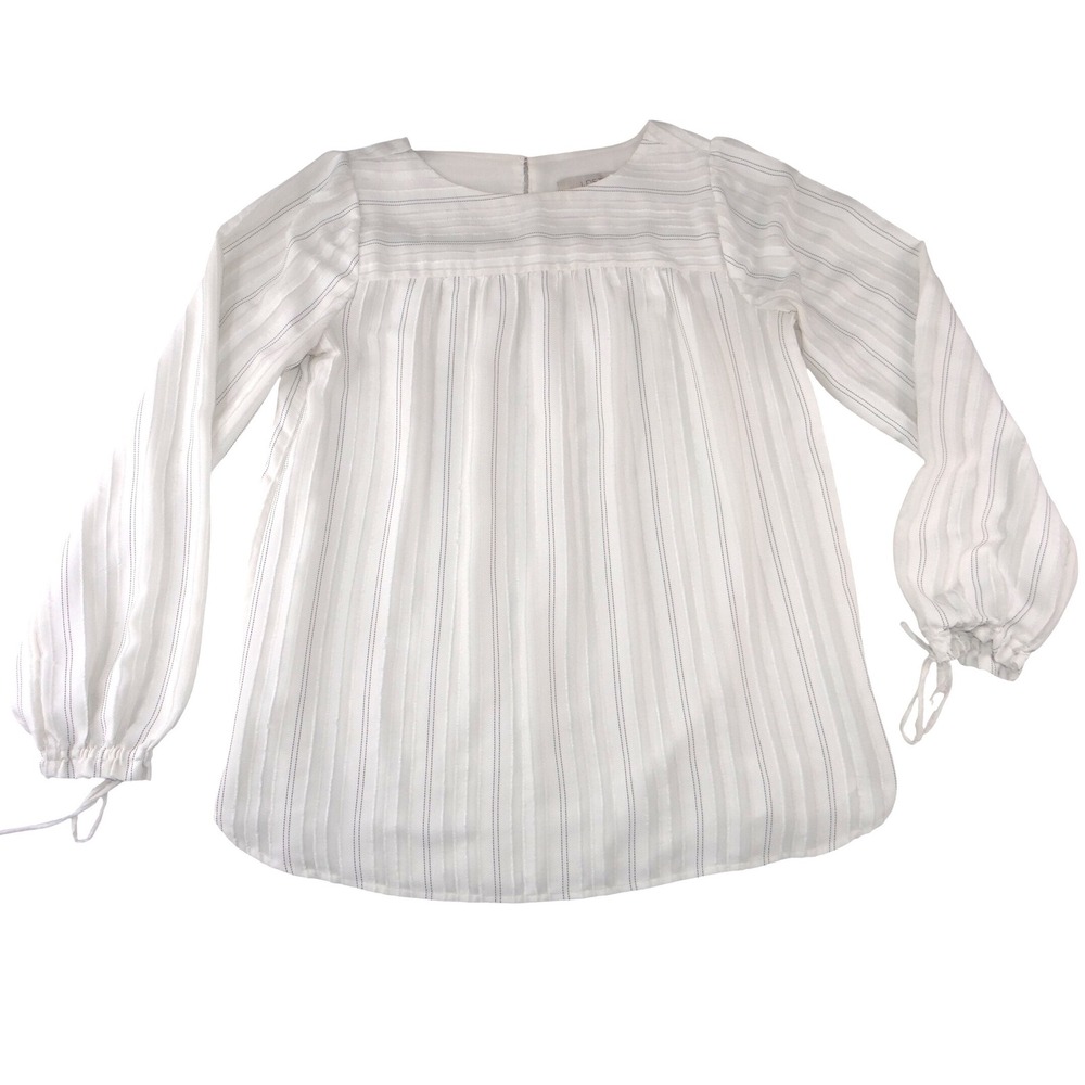 Loft Womens White Striped‎ Long Sleeve Tie Cuff Blouse Top Size M